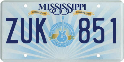 MS license plate ZUK851
