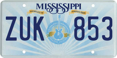 MS license plate ZUK853