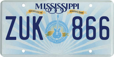 MS license plate ZUK866