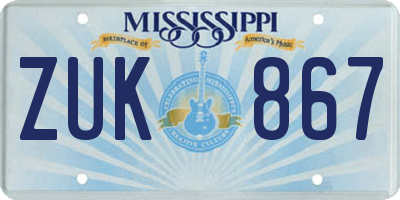 MS license plate ZUK867