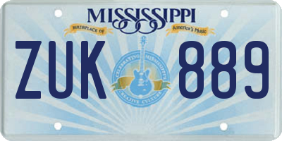 MS license plate ZUK889