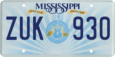 MS license plate ZUK930
