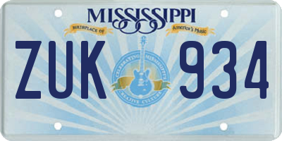 MS license plate ZUK934