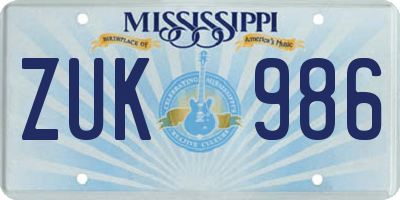 MS license plate ZUK986