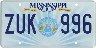 MS license plate ZUK996