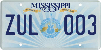 MS license plate ZUL003