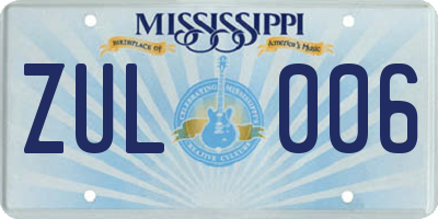 MS license plate ZUL006