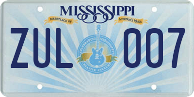 MS license plate ZUL007