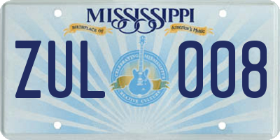 MS license plate ZUL008
