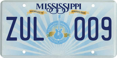 MS license plate ZUL009