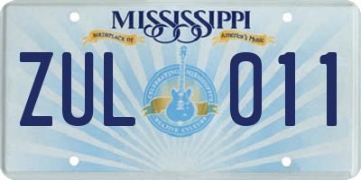 MS license plate ZUL011