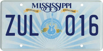 MS license plate ZUL016