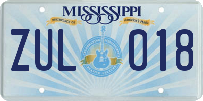 MS license plate ZUL018