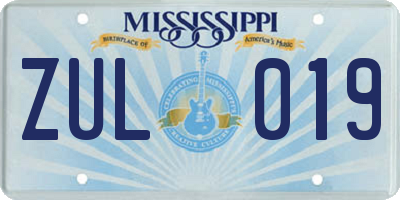 MS license plate ZUL019