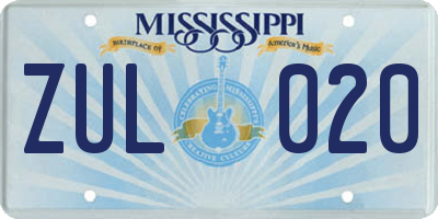MS license plate ZUL020