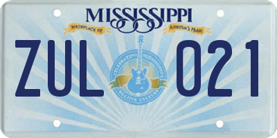 MS license plate ZUL021
