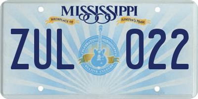 MS license plate ZUL022