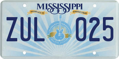 MS license plate ZUL025