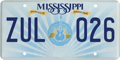 MS license plate ZUL026