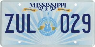MS license plate ZUL029