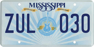 MS license plate ZUL030