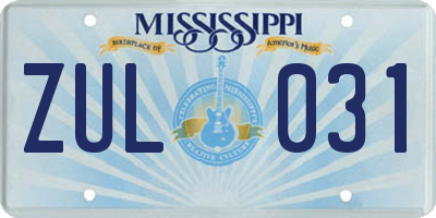 MS license plate ZUL031