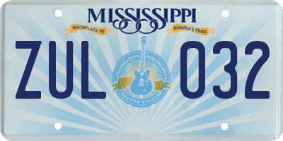 MS license plate ZUL032
