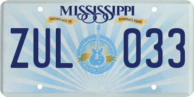 MS license plate ZUL033