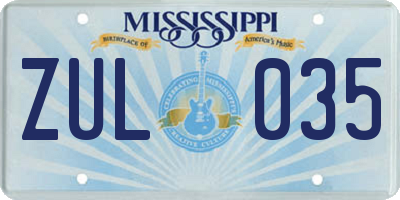 MS license plate ZUL035