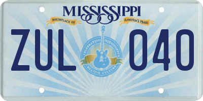 MS license plate ZUL040