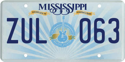MS license plate ZUL063
