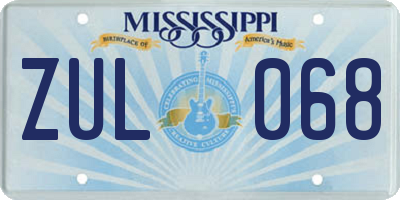 MS license plate ZUL068