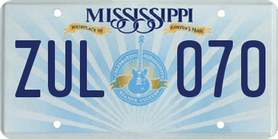 MS license plate ZUL070