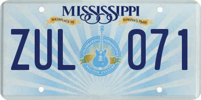 MS license plate ZUL071