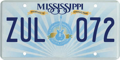 MS license plate ZUL072