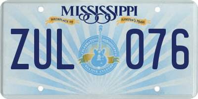 MS license plate ZUL076
