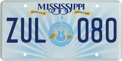 MS license plate ZUL080