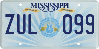 MS license plate ZUL099