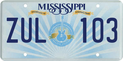 MS license plate ZUL103