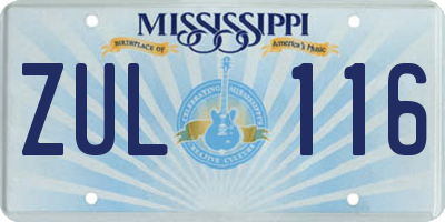 MS license plate ZUL116