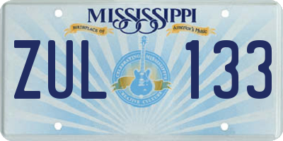 MS license plate ZUL133