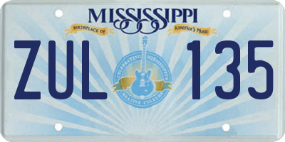 MS license plate ZUL135