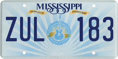 MS license plate ZUL183