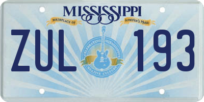 MS license plate ZUL193