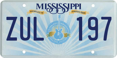 MS license plate ZUL197