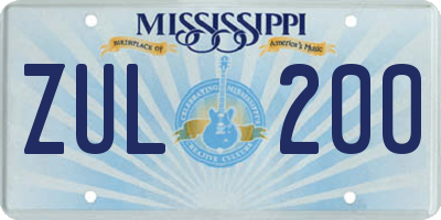 MS license plate ZUL200