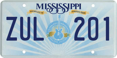 MS license plate ZUL201