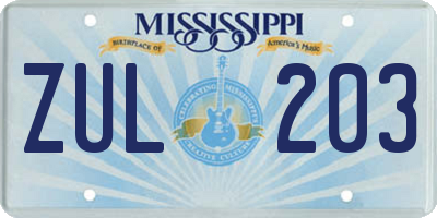 MS license plate ZUL203