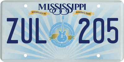 MS license plate ZUL205