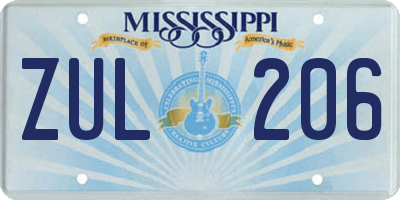 MS license plate ZUL206